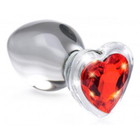 Loveshop | AG432-Medium Анальная пробка со стразом Red Heart Glass Anal Plug With Gem стеклянная, Medium. Ціна: 1065 грн