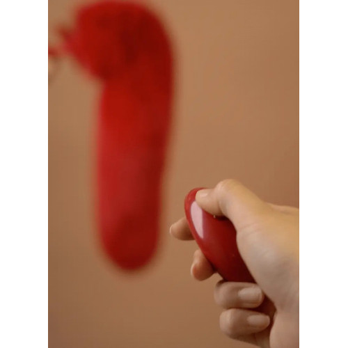 Loveshop | Анальная вибропробка с ротацией UPKO с натуральным лисьим хвостом и пультом, красный. Ціна 5995 грн. Фото: 5