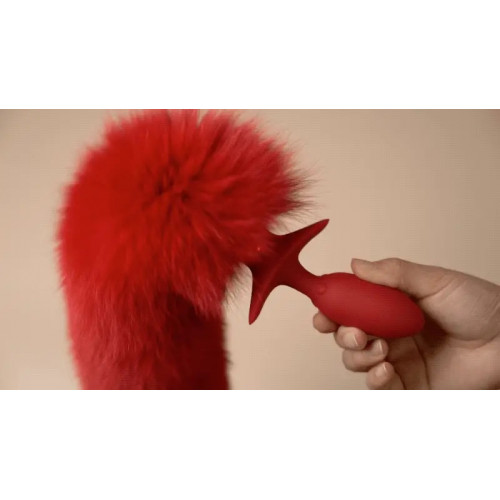 Loveshop | Анальная вибропробка с ротацией UPKO с натуральным лисьим хвостом и пультом, красный. Ціна 5995 грн. Фото: 9