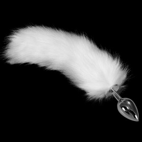Lovetoy | Анальна пробка - Large Silver Plug+ Fox Tail White. Цена: 2 195 грн