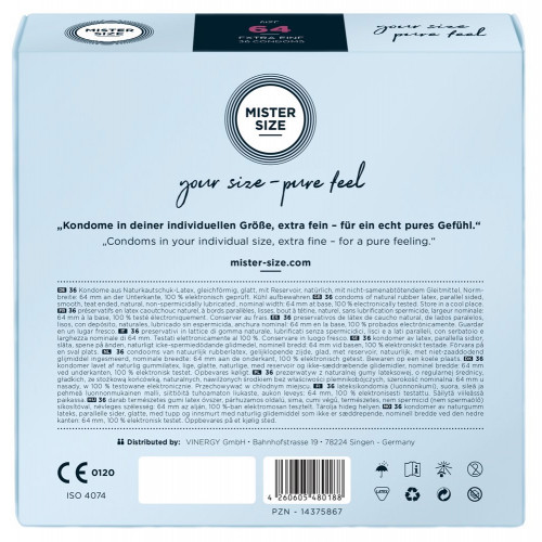 Mister Size | Презервативы ультатонкие латексные Mister Size 64 мм (цена за упаковку 36 шт.). Ціна 885 грн. Фото: 2