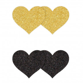 NS Novelties | Набор из 2-х пар пестисов в форме сердца NS Novelties Pretty Pasties Glitter Hearts, черный/золотой. Ціна: 450 грн