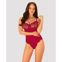 Боди сексуальное с кружевными вставками Obsessive Rosalyne красное, S/M