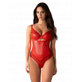 Obsessive | Боди виниловое с цветочным кружевом Obsessive Aliosa teddy красное, S/M. Цена: 1 560 грн