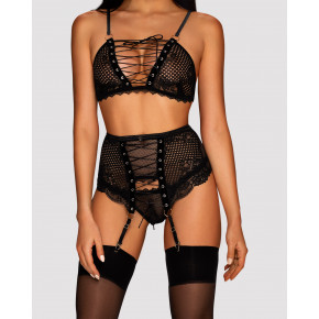 Obsessive | Комплект зі шнурівкою і поясом для панчіх Obsessive Basitta set Black S / M. Ціна: 1995 грн