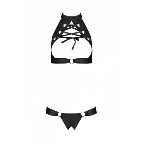 Passion | Комплект З Екокожи Passion Malwia Set With Open Bra Black : Топ Та Трусики З Люверс. Ціна 3399 грн. Фото: 2