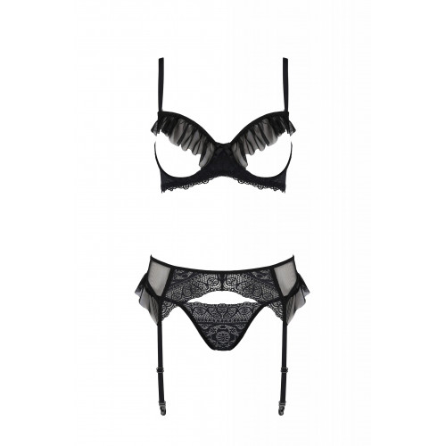 Passion | Полупрозрачный комплект белья с кружевом и открытой грудью Kerria Passion, черный, S/M. Цена 3 795 грн. Фото: 2