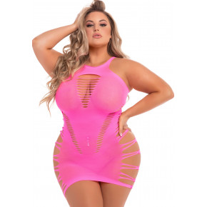 Pink Lipstick Lingerie | ПЛАТЬЕ BACK 2 BASIXXX HI NECK DRESS PINK, PLUS SIZE. Ціна: 1290 грн