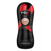 Мастурбатор-рот в черной колбе Pipedream PDX Elite с вибрацией, телесный