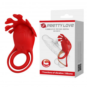 Pretty Love | Эрекционное виброкольцо PRETTY LOVE Ruben со стимулятором клитора, красное. Цена: 1 140 грн