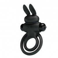 Pretty Love | Эрекционное виброкольцо с кроликом Pretty Love Bunny III двойное, чёрное, 9.7 х 4 см. Цена 743 грн