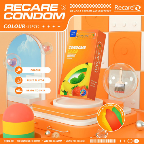 Recare | Презервативы Recare Color Fruit Flavour Condoms 12 шт, ароматы: мята, банан, клубника. Ціна 109 грн. Фото: 4