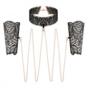 Rosy Gold | Кружевные наручники и воротник Rosy Gold - Lace Cuffs and Collar - Black. Цена: 1 189 грн