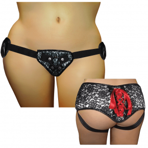Sportsheets | Труси Для Страпона - Plus Grey & Black Lace Corsette Strap On. Ціна: 2679 грн