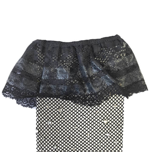 STAR NIGHT | Чулки в сетку со стразами и кружевным верхом Star Night на силиконовой ленте, черный. Цена 550 грн. Фото: 4