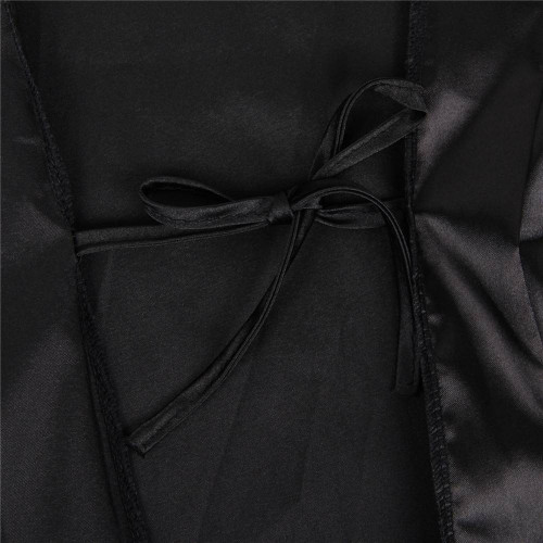 STAR NIGHT | Халат с декоративным кружевом и длинными рукавами под пояс Star Night стринги в комплекте, черный, M. Ціна 1350 грн. Фото: 5