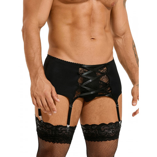 STAR NIGHT | Мужской комплект Star Night пояс кружевной с подвязками и чулки-сетка, черный, XL. Цена 650 грн. Фото: 3