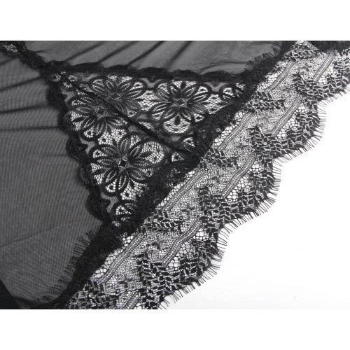 STAR NIGHT | Полупрозрачный пеньюар с трусиками Star Night с кружевом, чёрный, XS-S. Ціна 1150 грн. Фото: 7