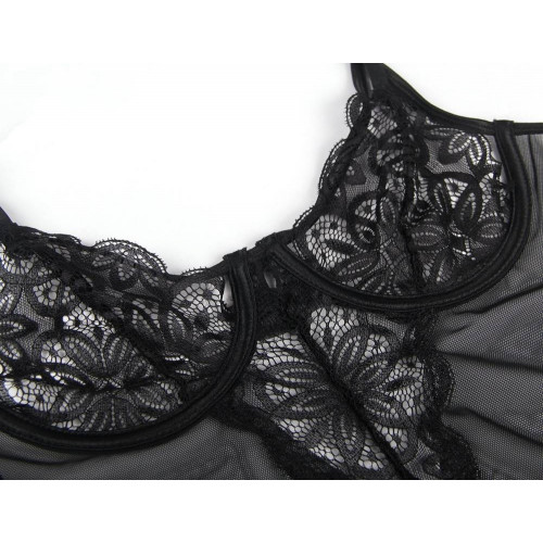 STAR NIGHT | Полупрозрачный пеньюар с трусиками Star Night с кружевом, чёрный, XS-S. Ціна 1150 грн. Фото: 4