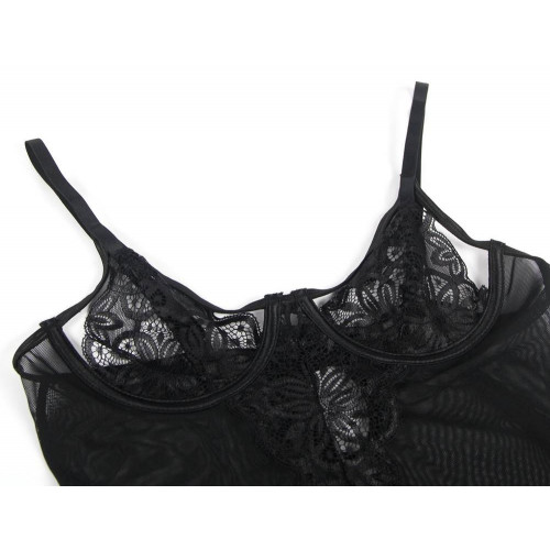 STAR NIGHT | Полупрозрачный пеньюар с трусиками Star Night с кружевом, чёрный, XS-S. Ціна 1150 грн. Фото: 5