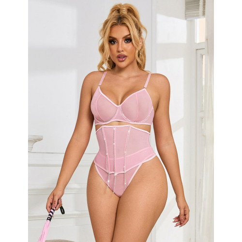 STAR NIGHT | Сексуальный розовый комплект Star Night с декоративными стразами и цепочками, M. Ціна 1045 грн. Фото: 3