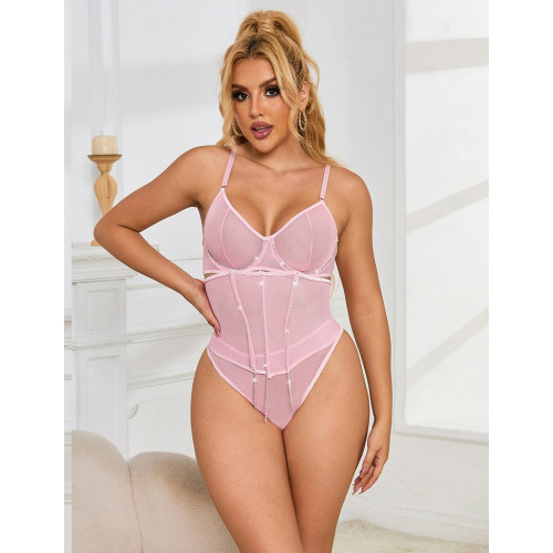 STAR NIGHT | Сексуальный розовый комплект Star Night с декоративными стразами и цепочками, M. Ціна 1045 грн. Фото: 1