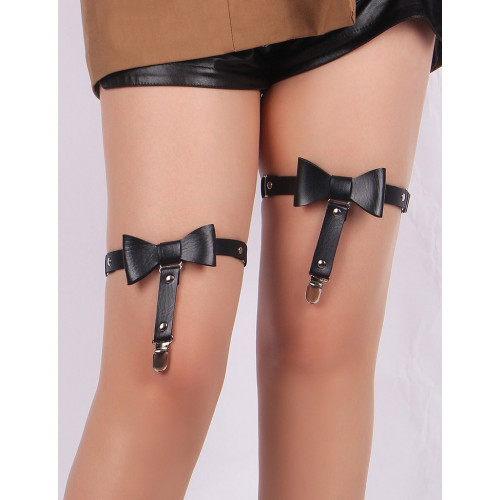 STAR NIGHT | Гартеры с бантиками и зажимами для чулок Star Nigh из искусственной кожи, регулируемые (без коробки). Цена 395 грн