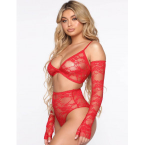 STAR NIGHT | Комплект белья с перчатками Star Night кружевной, красный, XS-S. Цена: 1 250 грн