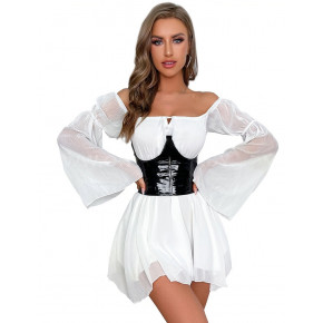 Корсет под грудь из лакированной кожи Star Night и трусики, черный, XL (без коробки)