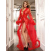 STAR NIGHT | Пенюар длинный с окантовкой мехом и атласным поясом Star Night Nightgown красный, XS-S. Цена 2 650 грн. Фото: 1