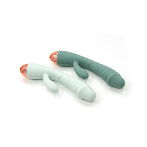 Sweet Em | Вибратор рельефный с клиторальным отростком Sweet Em Velvet Lure. бирюзовый, 20.5 х 4 см. Цена 3 450 грн. Фото: 3