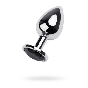 Silver anal plug TOYFA Metal with black round-shaped gem, length 8 cm, diameter 2,3-4 cm, weight 150