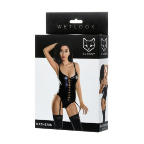 Toyfa | Боди Glossy из материала Wetlook на шнуровке, черный. Цена: 1 608 грн