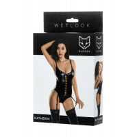 Toyfa | Боди Glossy из материала Wetlook на шнуровке, черный. Цена 583 грн
