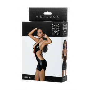 Футболка Glossy из материала Wetlook с красной шнуровкой, черный