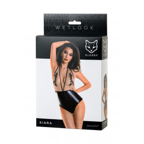 Боди Glossy Kiara из материала Wetlook, черное