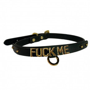 UPKO | Чокер с надписью FUCK ME от UPKO из итальянской кожи, черный с золотой фурнитурой. Цена: 5 500 грн