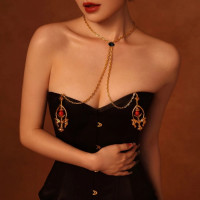 Зажимы для сосков UPKO Pulling Chain Nipple Clamps с цепочкой-ожерельем, золотистые