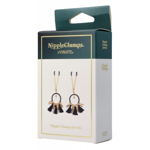 VIRGITE | Декоративные золотые зажимы для сосков Virgite Nipple Clamps с черными кисточками. Ціна 650 грн. Фото: 3