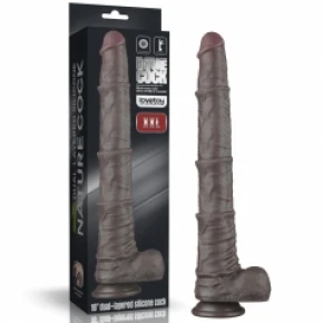 Lovetoy | Фаллоимитатор Dual Layered Bendable Silicone Cock XXL 16" Black. Цена: 3 363 грн