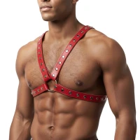 Мужская портупея Art of Sex - Spartacus, экокожа, цвет красный, размер L-2XL